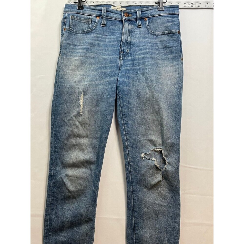 Madewell jeans womens 29 9" high rise skinny 32 x 29 distressed blue - Picture 9 of 10
